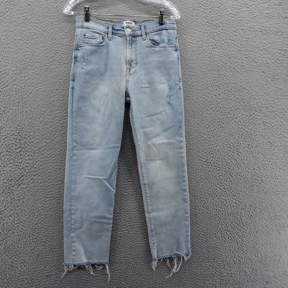 Kensie Vintage Luxe The Slim Straight Ankle Jeans 6/28 Blue Light Womens Raw Hem